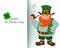 Cartoon happy leprechaun with smoking pipe