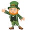 Cartoon happy leprechaun waving hand