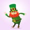 Cartoon happy leprechaun waving hand. St. Patrick design.