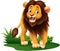 Cartoon happy lion in grass