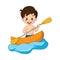 Cartoon happy little boy rowing a boat