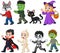 Cartoon happy little kids with Halloween costume