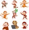 Cartoon happy monkeys collection set