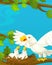 Cartoon happy nature scene with eagles in the nest