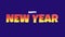 Cartoon Happy New Year text on a vibrant blue gradient