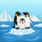 Cartoon happy penguin family standing on ice floe