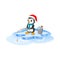 Cartoon happy penguin fishing on ice floe