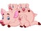 Cartoon happy pig mother with piglets