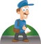 Cartoon happy postman with a mustache holding lett