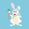 Cartoon happy rabbit holding carrot with a bird