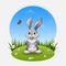 Cartoon happy rabbit standing on the grass