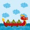 Cartoon happy rice dumplings paddling red dragon boat