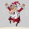 Cartoon happy Santa Claus with glasses happily jumped up