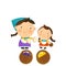 cartoon happy scene with farm family together mother and child illustration for children