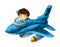 Cartoon happy scene with kid in toy fast plane with