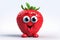 cartoon happy strawberry isolated on white background, funny illustrated strawberry, childish fruit mockup