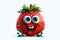 cartoon happy strawberry isolated on white background, funny illustrated strawberry, childish fruit mockup