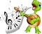 Cartoon happy turtle singing