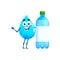 Cartoon happy water drop character with bottle