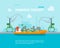 Cartoon Harbour of Port Town Concept Banner Card. Vector