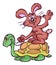 Cartoon hare riding tortoise