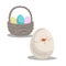 Cartoon hatched egg and basket with painted eggs. Easter flat design icon symbols.