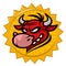 Cartoon head of a bull. Vector illustration of a mascot head. Emblem for printing. A horned cute animal. Image is isolated on