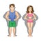 Cartoon healthy lifestyle illustration. Woman and man