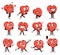 Cartoon heart character. Cute red shape with clipart hands and legs. Love or romance mascots poses and expressions