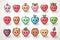 Cartoon heart characters with different facial expressions.