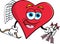 Cartoon heart cupid with a bow and holding arrows.