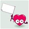 Cartoon heart holding a blank sign. Vector illustration