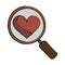 Cartoon heart love loupe search icon