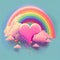 Cartoon heart in the sky with a rainbow. Valentine background. Love. Valentine`s day poster. Lgbt love. Heart. Rainbow