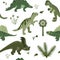 Cartoon herbivore and carnivorous dinosaurs vector seamless pattern