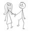 Cartoon of Heterosexual Couple of Man and Woman Walking and Holding Hands