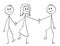 Cartoon of Heterosexual Couple Walking and Holding Hands, Woman is Also Holding Hand of Another Man