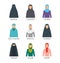Cartoon Hijab Type Signs Color Icons Set. Vector