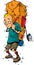 Cartoon of hiker with heavy backpack