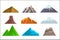 Cartoon hills and mountains set, vector isolated landscape elements