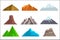 Cartoon hills and mountains set, vector isolated landscape elements