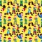 Cartoon hip hop boy dancing seamless pattern