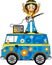 Cartoon Hippie with Camper Van