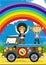 Cartoon Hippies and Camper Van