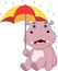 Cartoon hippo shelter with umbrella in the rain