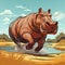 Cartoon Hippo Sprinting: Vibrant Art Of The Congo