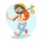 Cartoon Hipster Geek Traveler Businessman Vacation Summer Character Icon on Stylish Background Design Vector