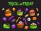 Cartoon holiday sweets. Spooky Halloween treats set.