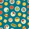 Cartoon Home Cooking Healthy Foods Dishes Menu Seamless Pattern Background. Vector