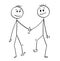 Cartoon of Homosexual Couple of Two Gay Men Walking and Holding Hands